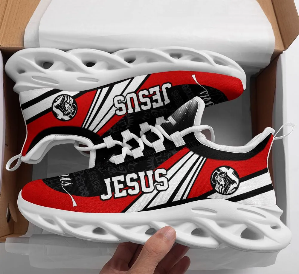 Jesus Running Sneakers Black And Red Max Soul Shoes - Christian Shoes For Men And Women