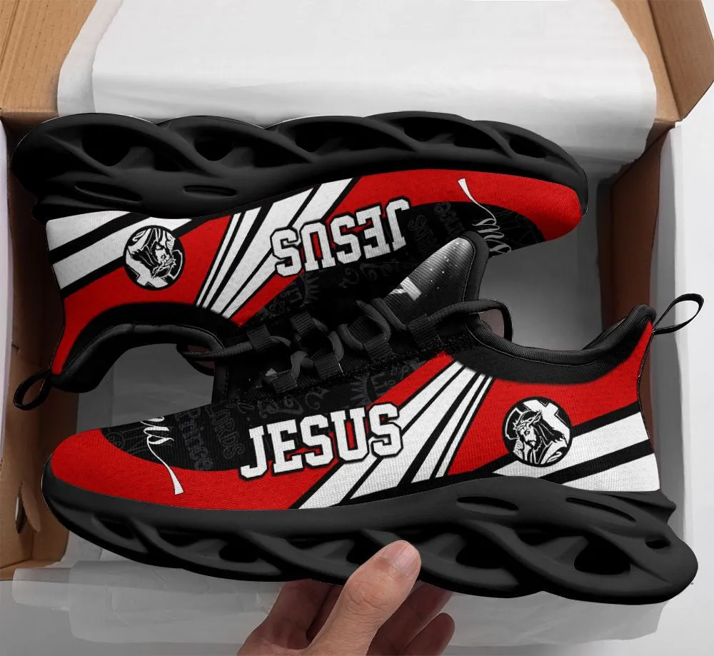 Jesus Running Sneakers Black And Red Max Soul Shoes - Christian Shoes For Men And Women