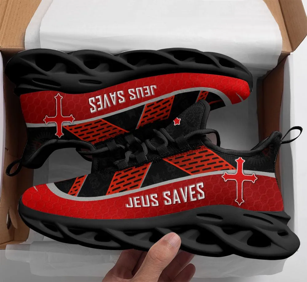 Jesus Running Sneakers Black Red Max Soul Shoes - Christian Shoes For Men And Women