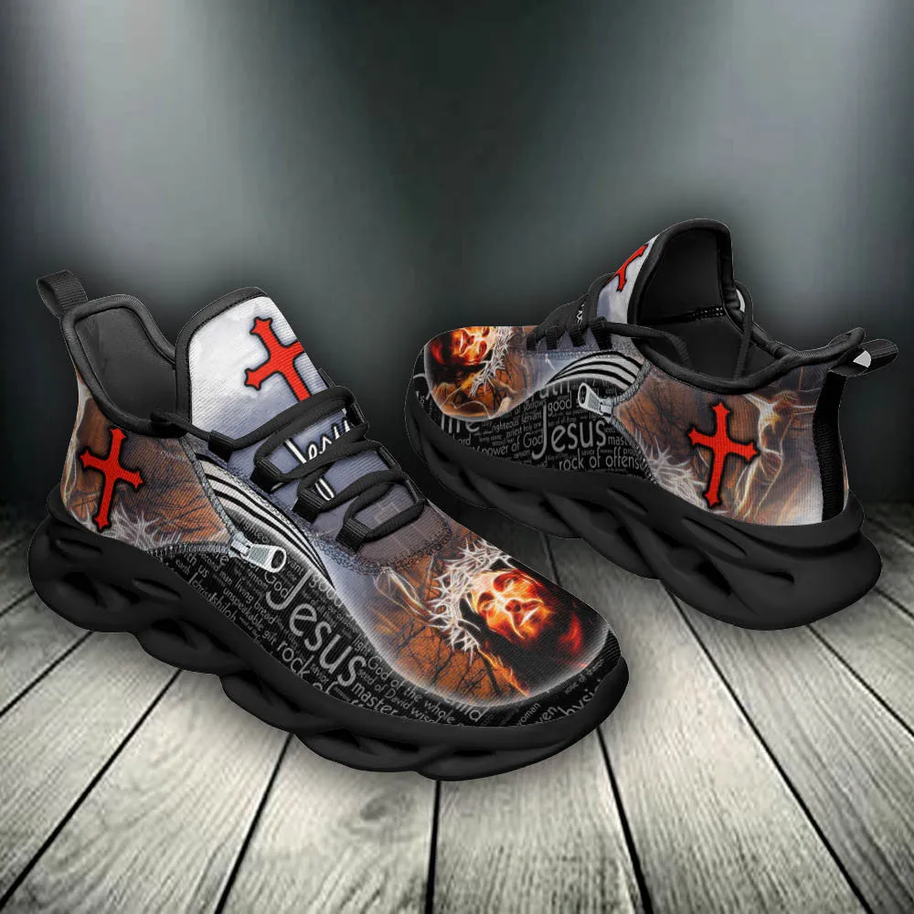 Jesus Running Sneakers Black White Max Soul Shoes - Christian Shoes For Men And Women