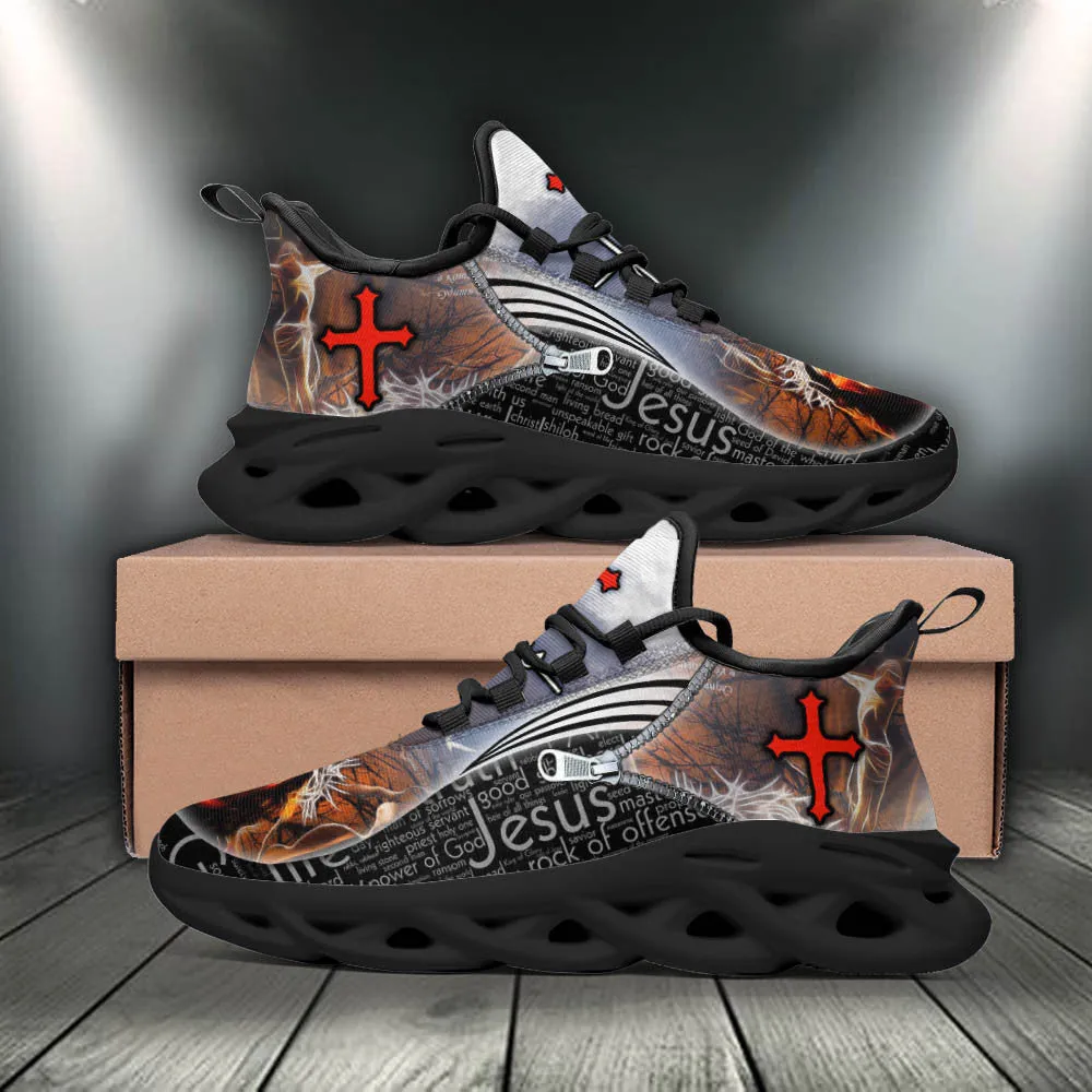 Jesus Running Sneakers Black White Max Soul Shoes - Christian Shoes For Men And Women