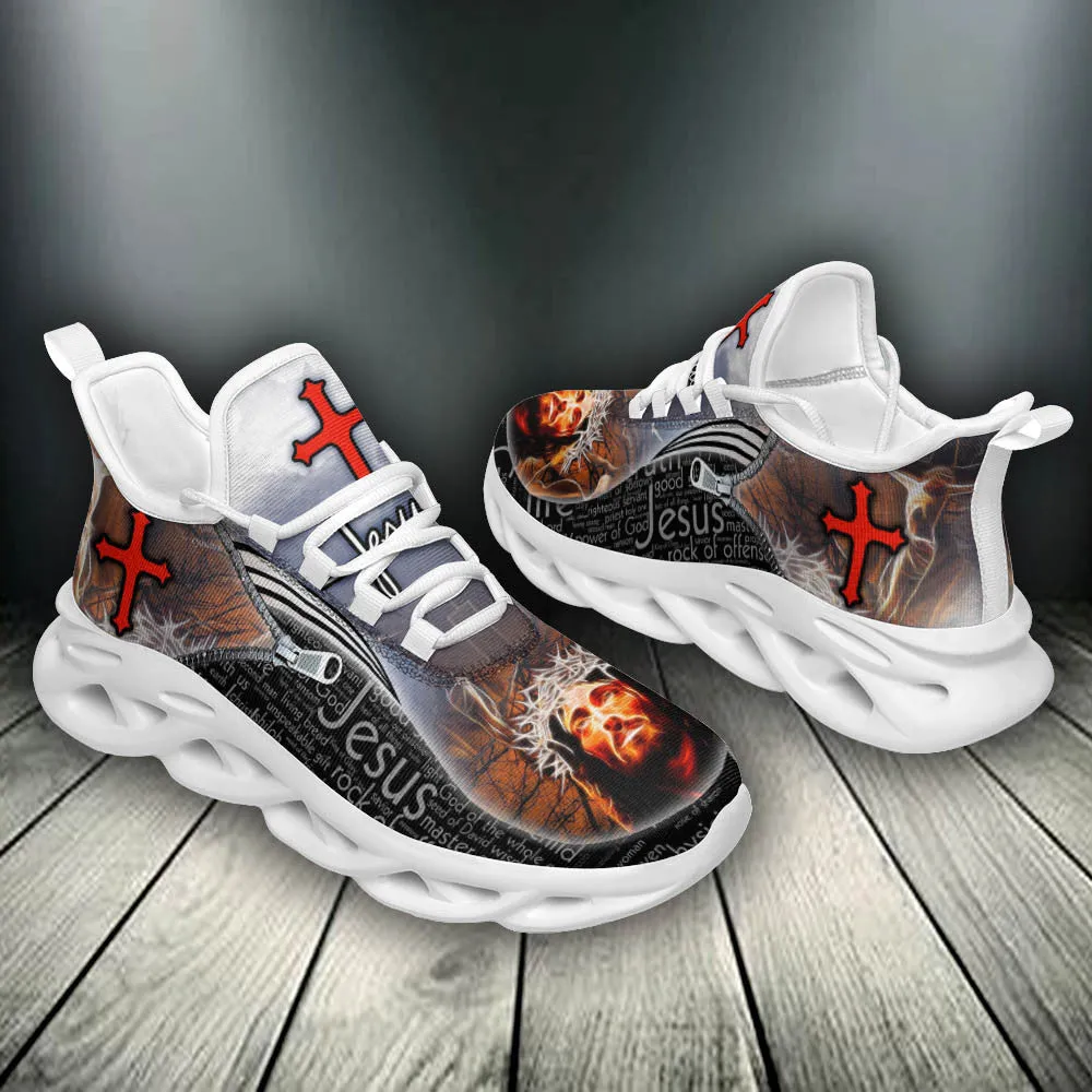 Jesus Running Sneakers Black White Max Soul Shoes - Christian Shoes For Men And Women