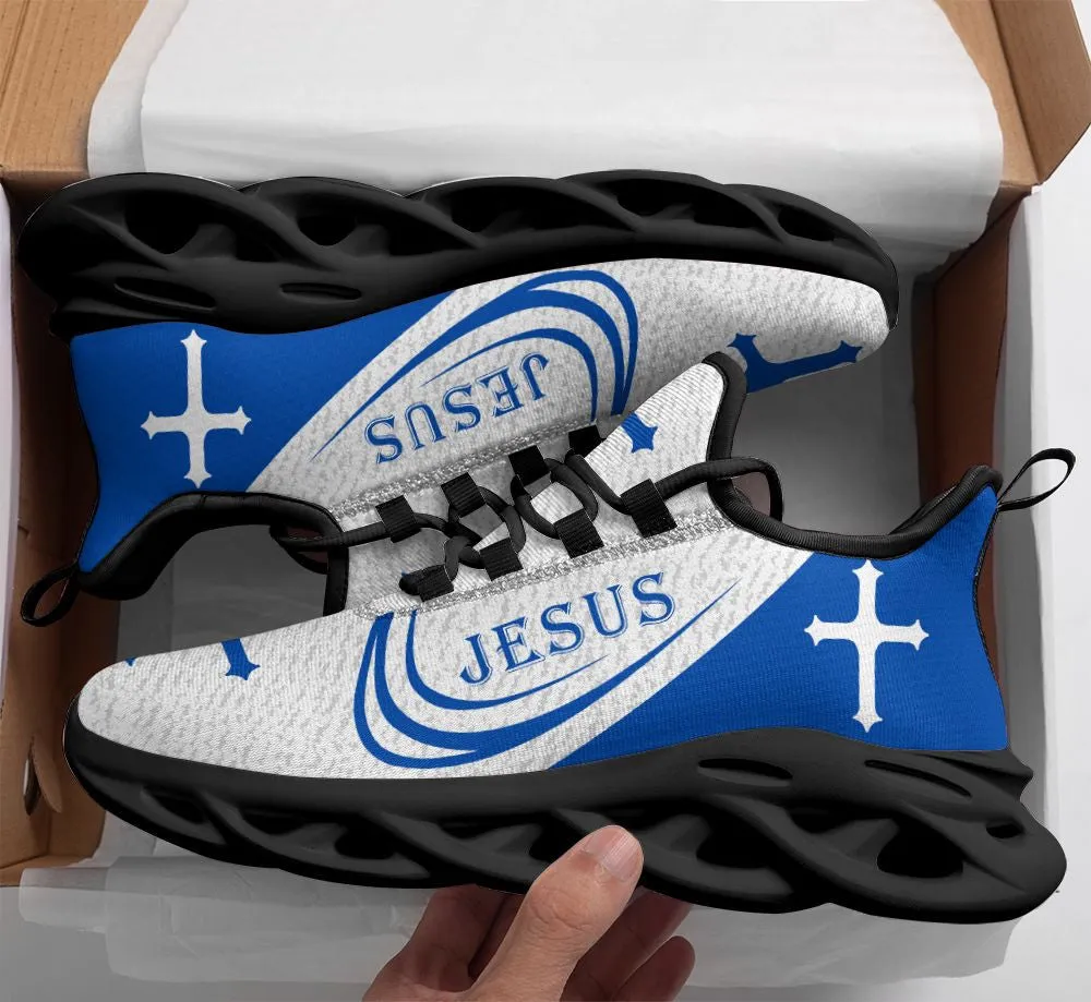 Jesus Running Sneakers Blue 1 Max Soul Shoes - Christian Shoes For Men And Women