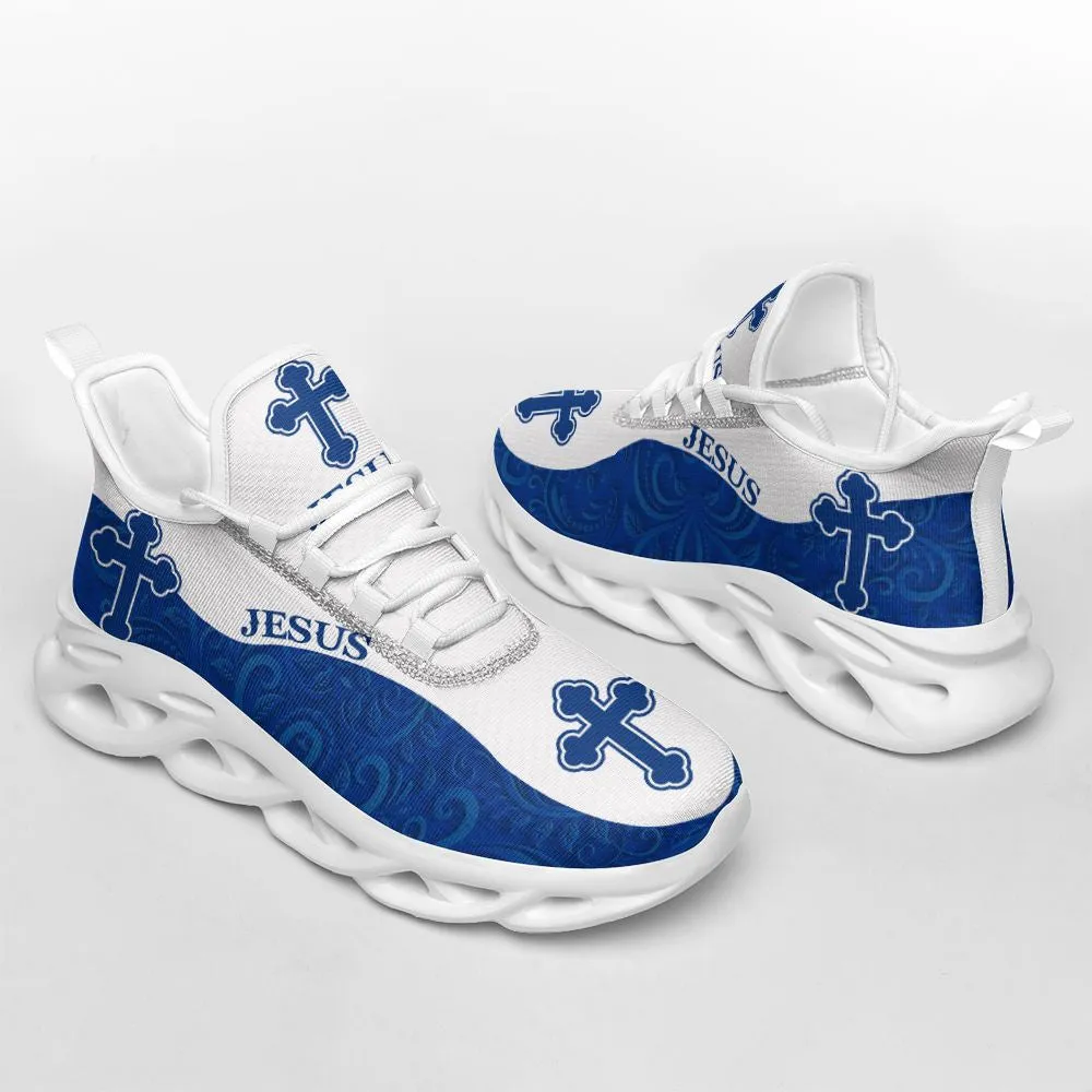 Jesus Running Sneakers Blue White Max Soul Shoes - Christian Shoes For Men And Women