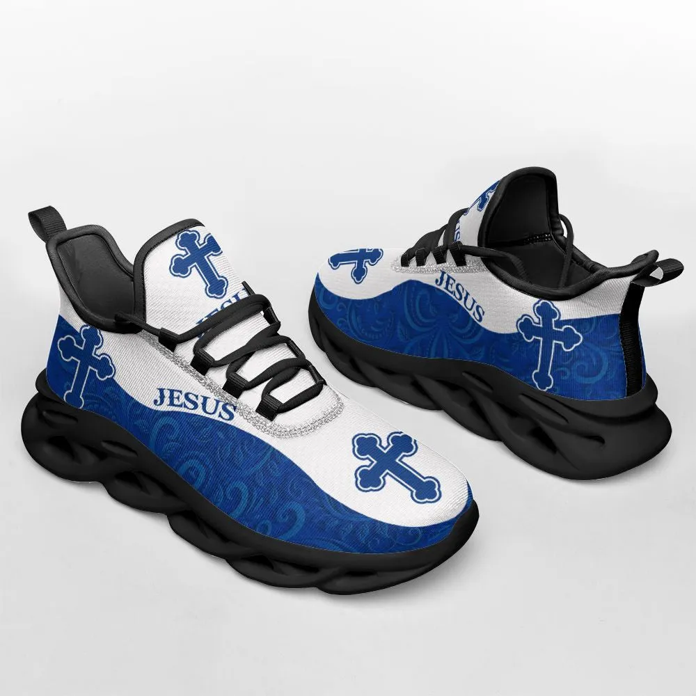 Jesus Running Sneakers Blue White Max Soul Shoes - Christian Shoes For Men And Women