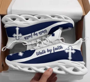 Jesus Walk By Faith Blue Running Sneakers 2 Max Soul Shoes - Christian Shoes For Men And Women