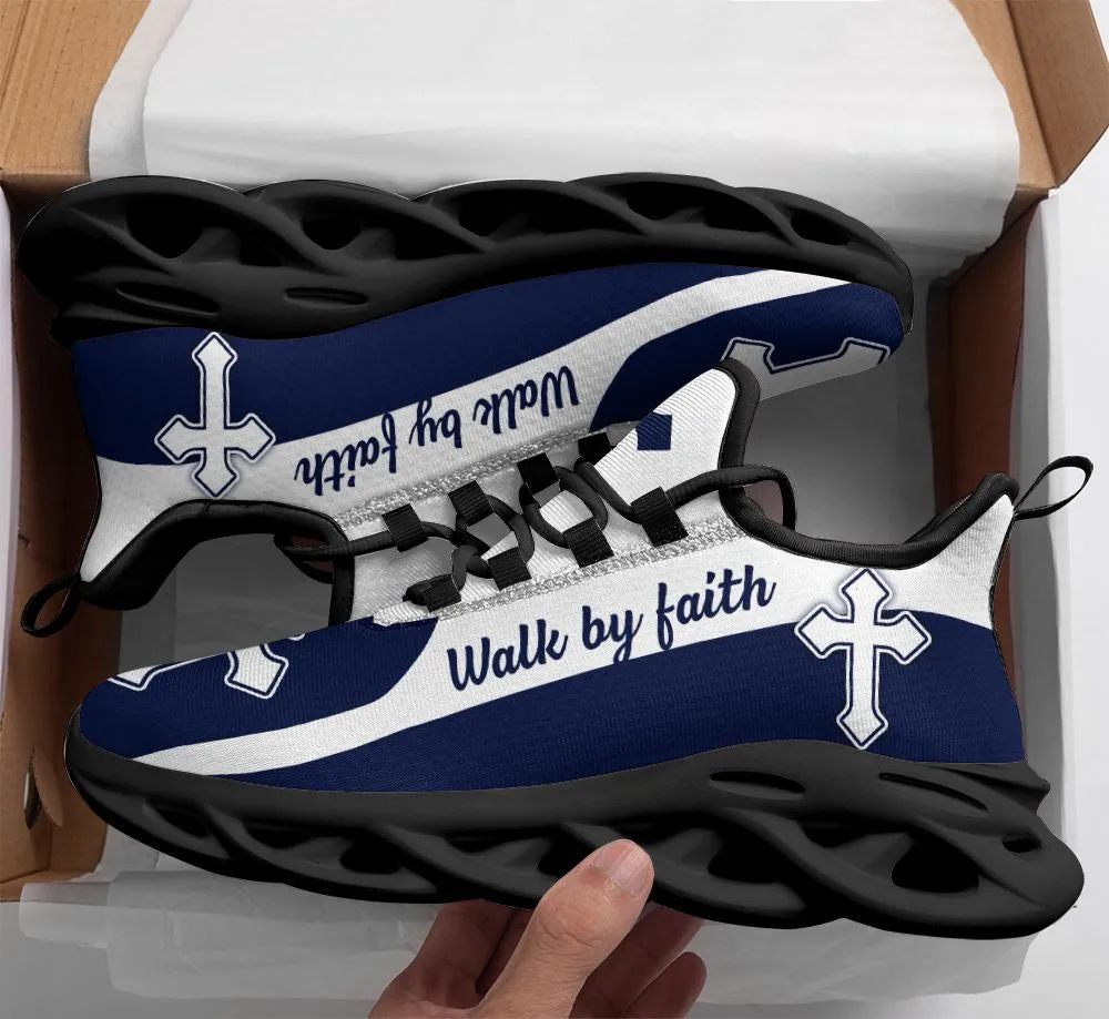 Jesus Walk By Faith Blue Running Sneakers 2 Max Soul Shoes - Christian Shoes For Men And Women