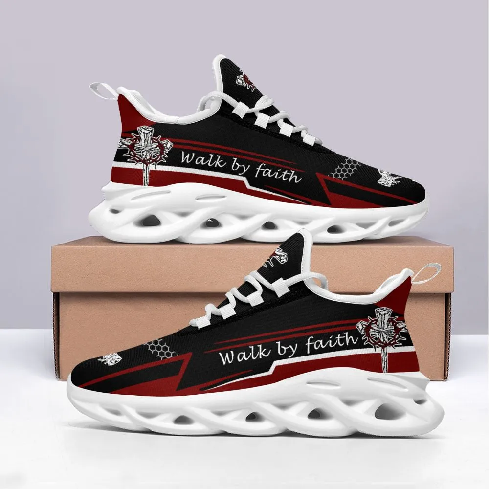 Jesus Walk By Faith Red Black Running Sneakers 3 Max Soul Shoes - Christian Shoes For Men And Women