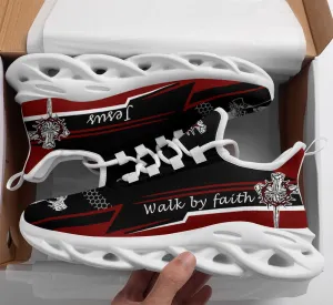 Jesus Walk By Faith Red Black Running Sneakers 3 Max Soul Shoes - Christian Shoes For Men And Women