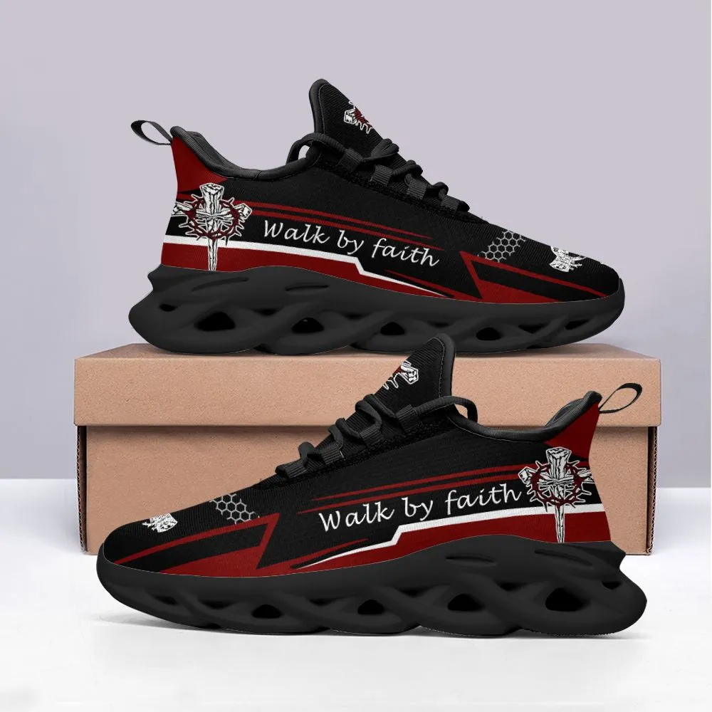 Jesus Walk By Faith Red Black Running Sneakers 3 Max Soul Shoes - Christian Shoes For Men And Women