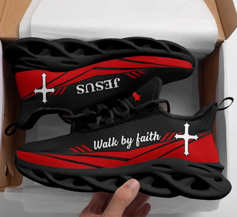 Jesus Walk By Faith Red Running Sneakers 3 Max Soul Shoes - Christian Shoes For Men And Women