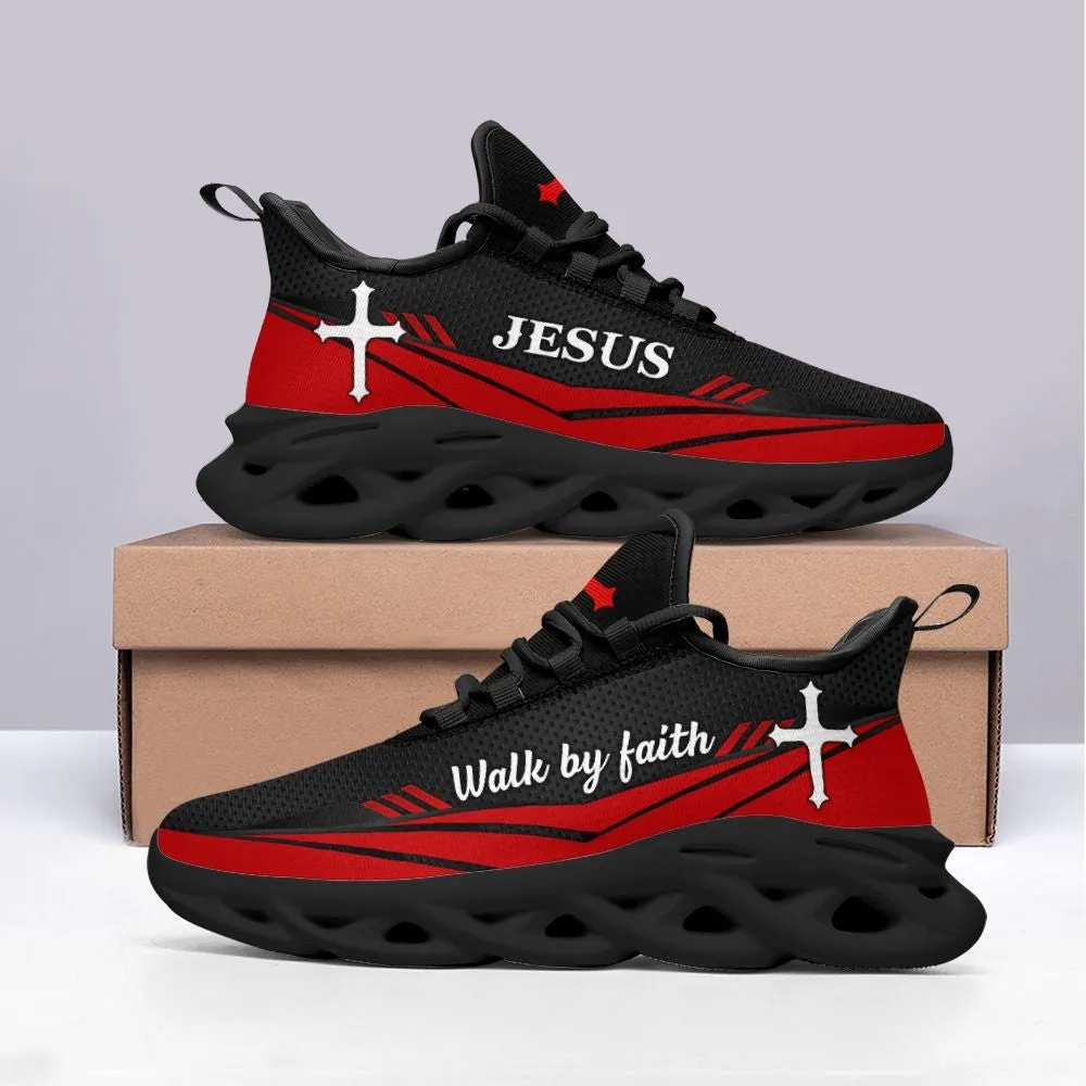 Jesus Walk By Faith Red Running Sneakers 3 Max Soul Shoes - Christian Shoes For Men And Women