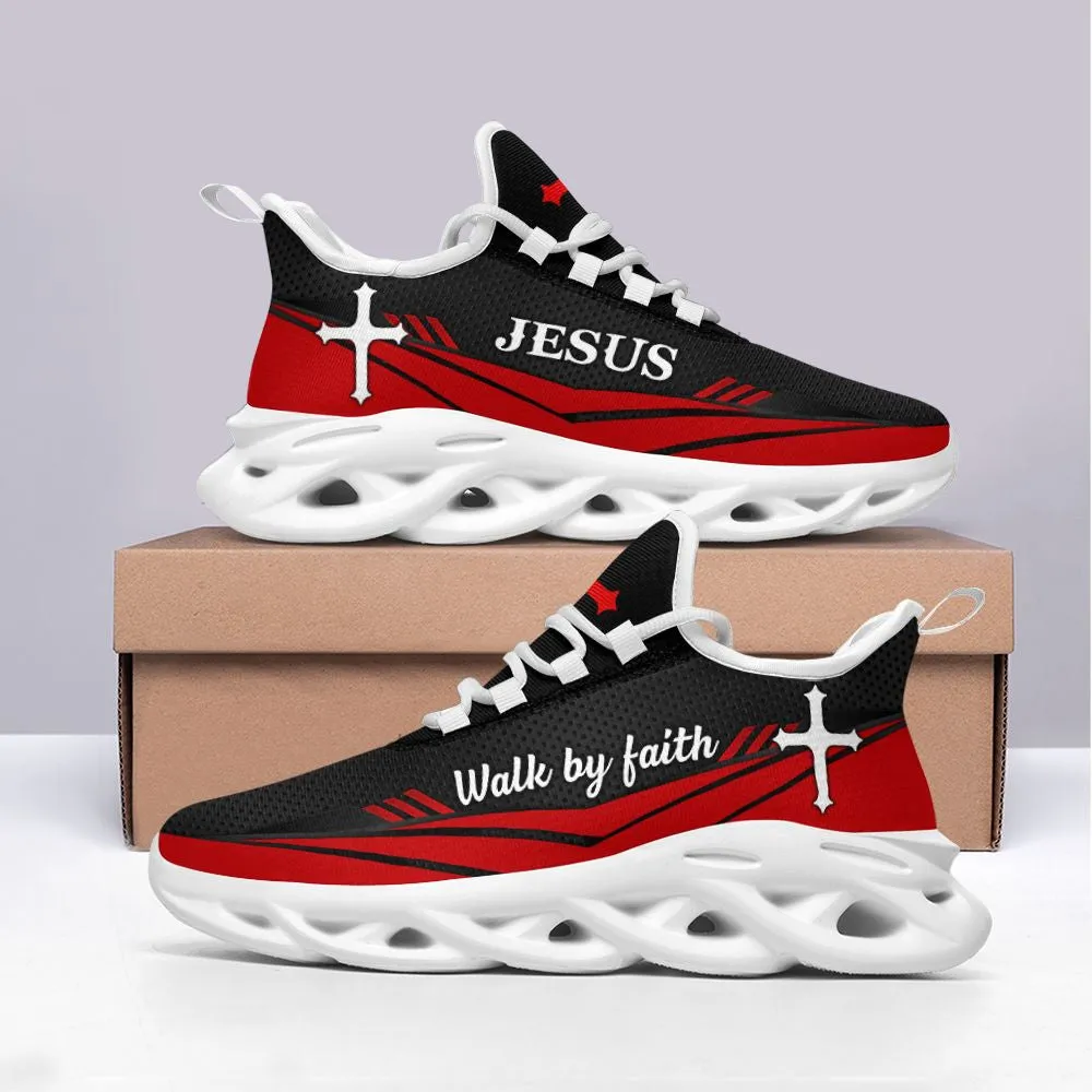 Jesus Walk By Faith Red Running Sneakers 3 Max Soul Shoes - Christian Shoes For Men And Women