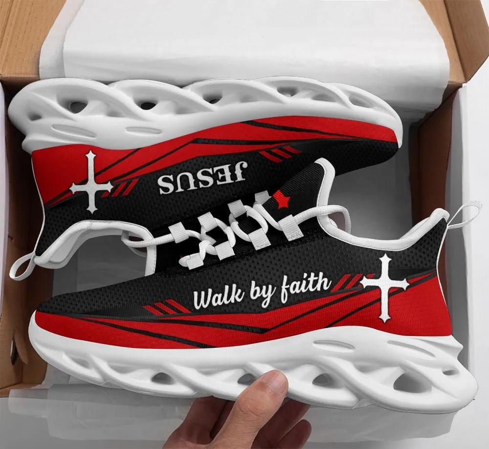 Jesus Walk By Faith Red Running Sneakers 3 Max Soul Shoes - Christian Shoes For Men And Women