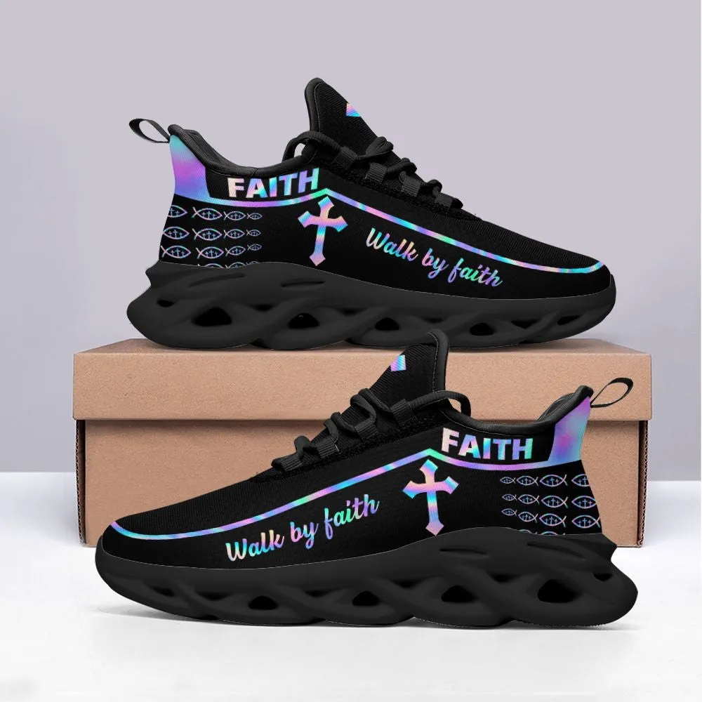 Jesus Walk By Faith Running Sneakers Black 1 Max Soul Shoes - Christian Shoes For Men And Women