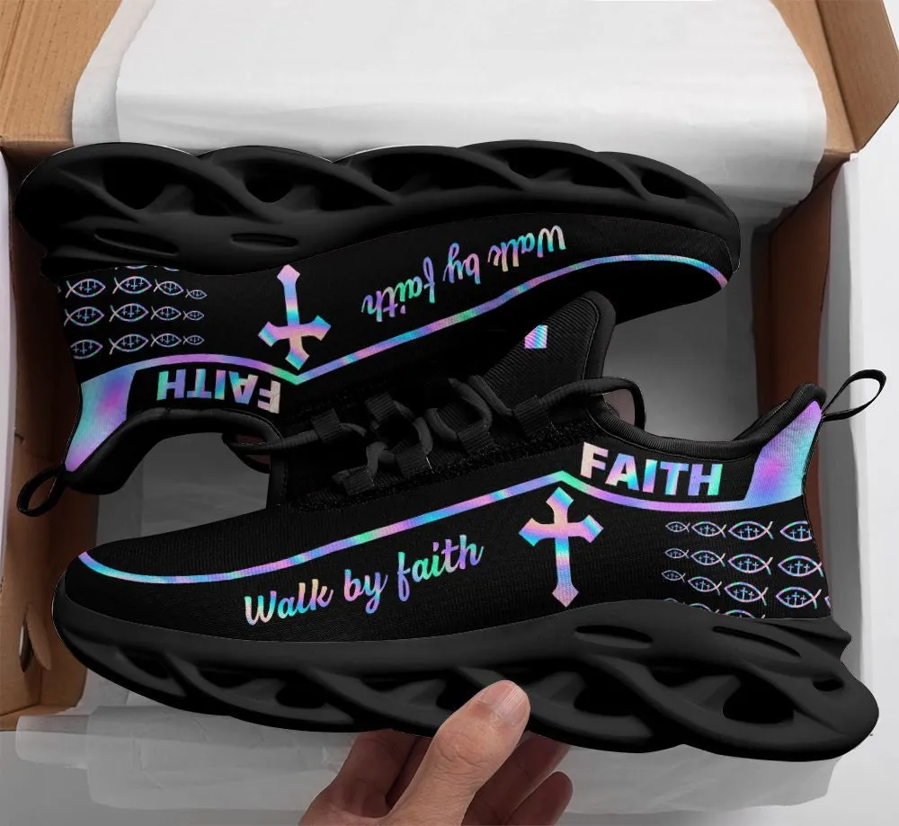 Jesus Walk By Faith Running Sneakers Black 1 Max Soul Shoes - Christian Shoes For Men And Women