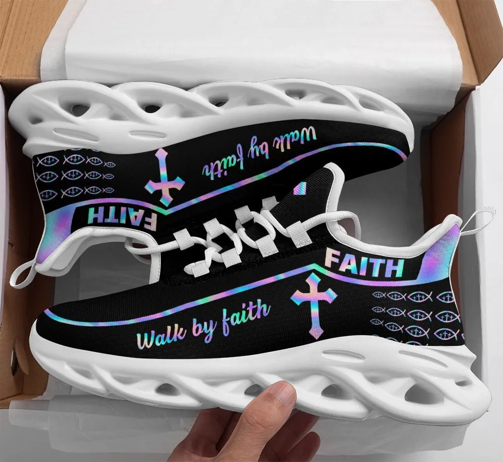 Jesus Walk By Faith Running Sneakers Black 1 Max Soul Shoes - Christian Shoes For Men And Women