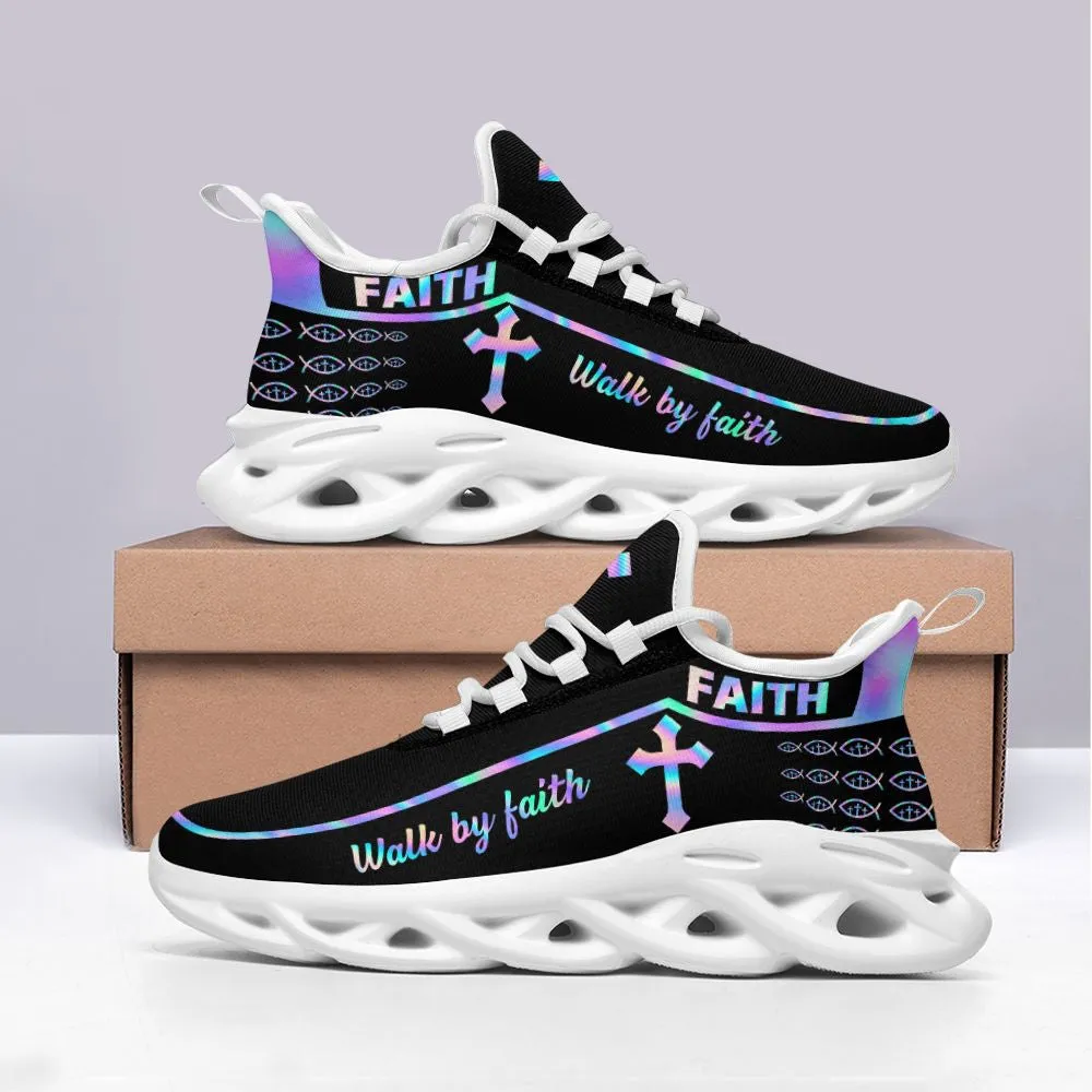 Jesus Walk By Faith Running Sneakers Black 1 Max Soul Shoes - Christian Shoes For Men And Women