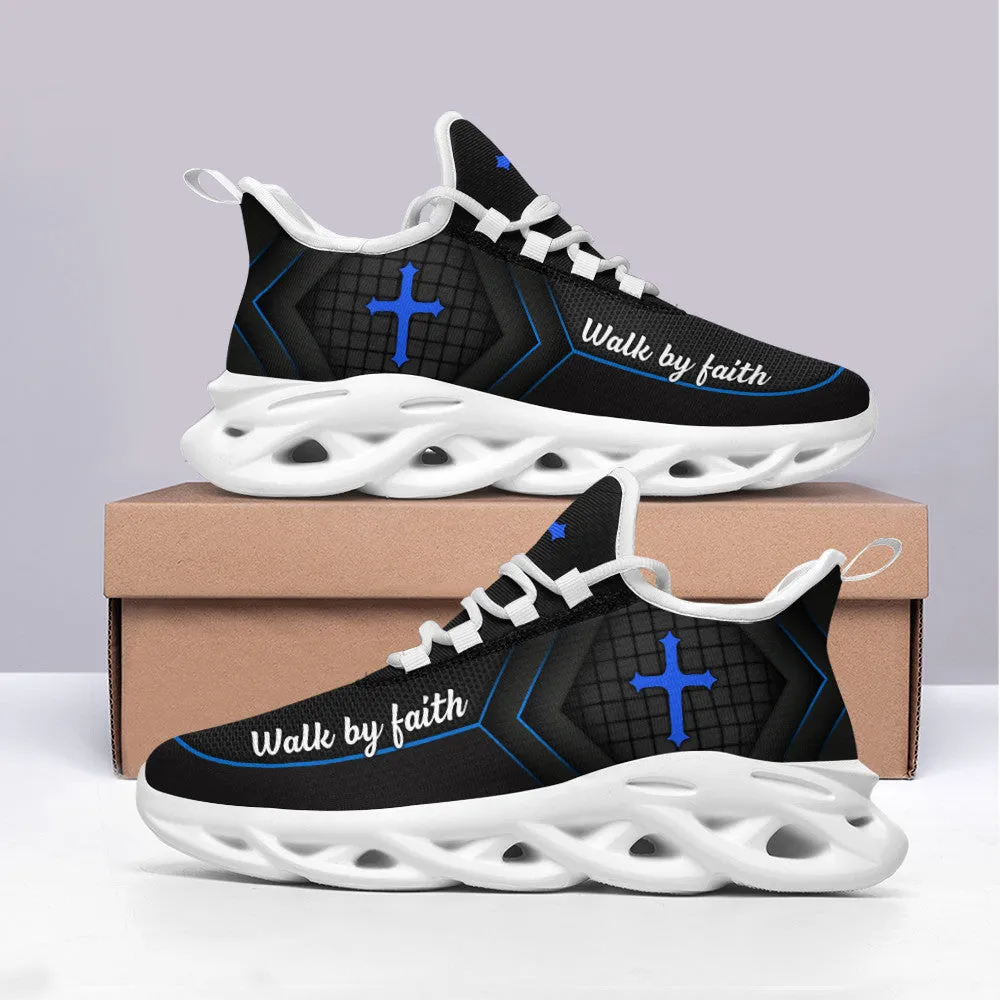 Jesus Walk By Faith Running Sneakers Black 2 Max Soul Shoes - Christian Shoes For Men And Women