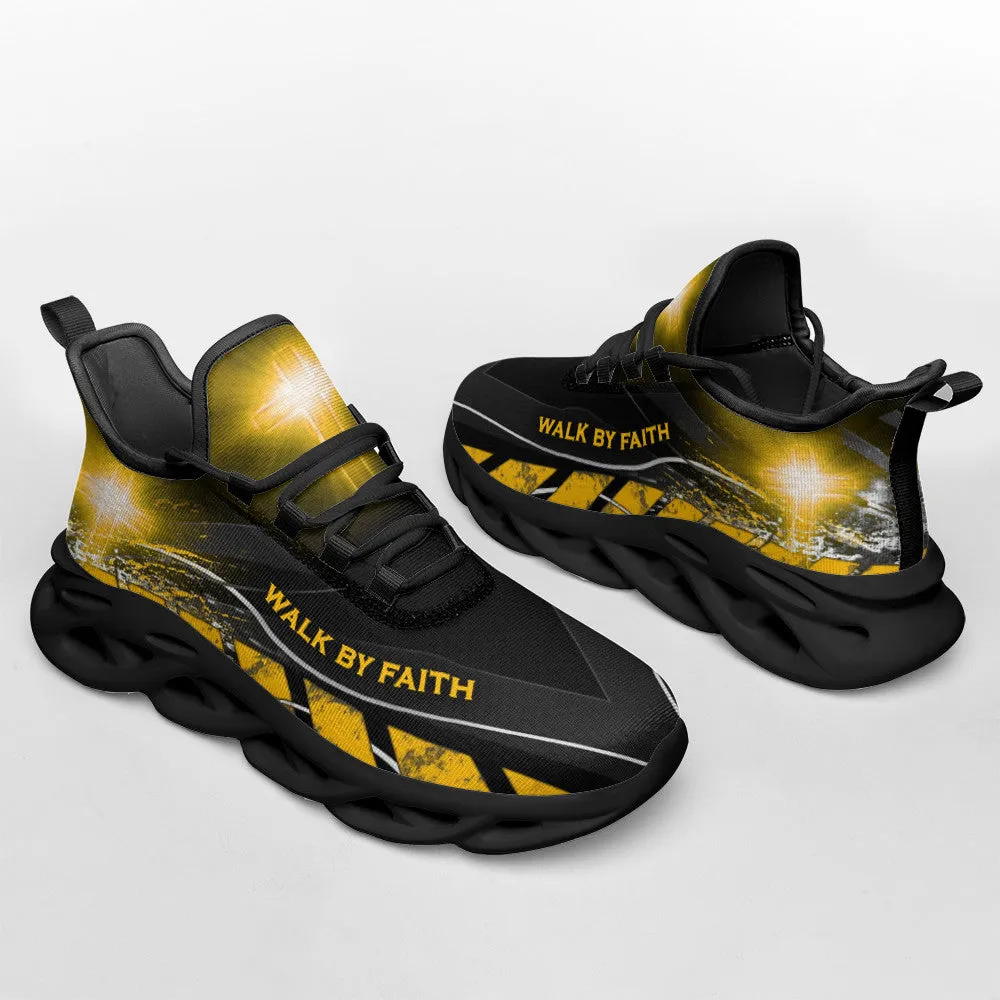 Jesus Walk By Faith Running Sneakers Yellow Max Soul Shoes - Christian Shoes For Men And Women