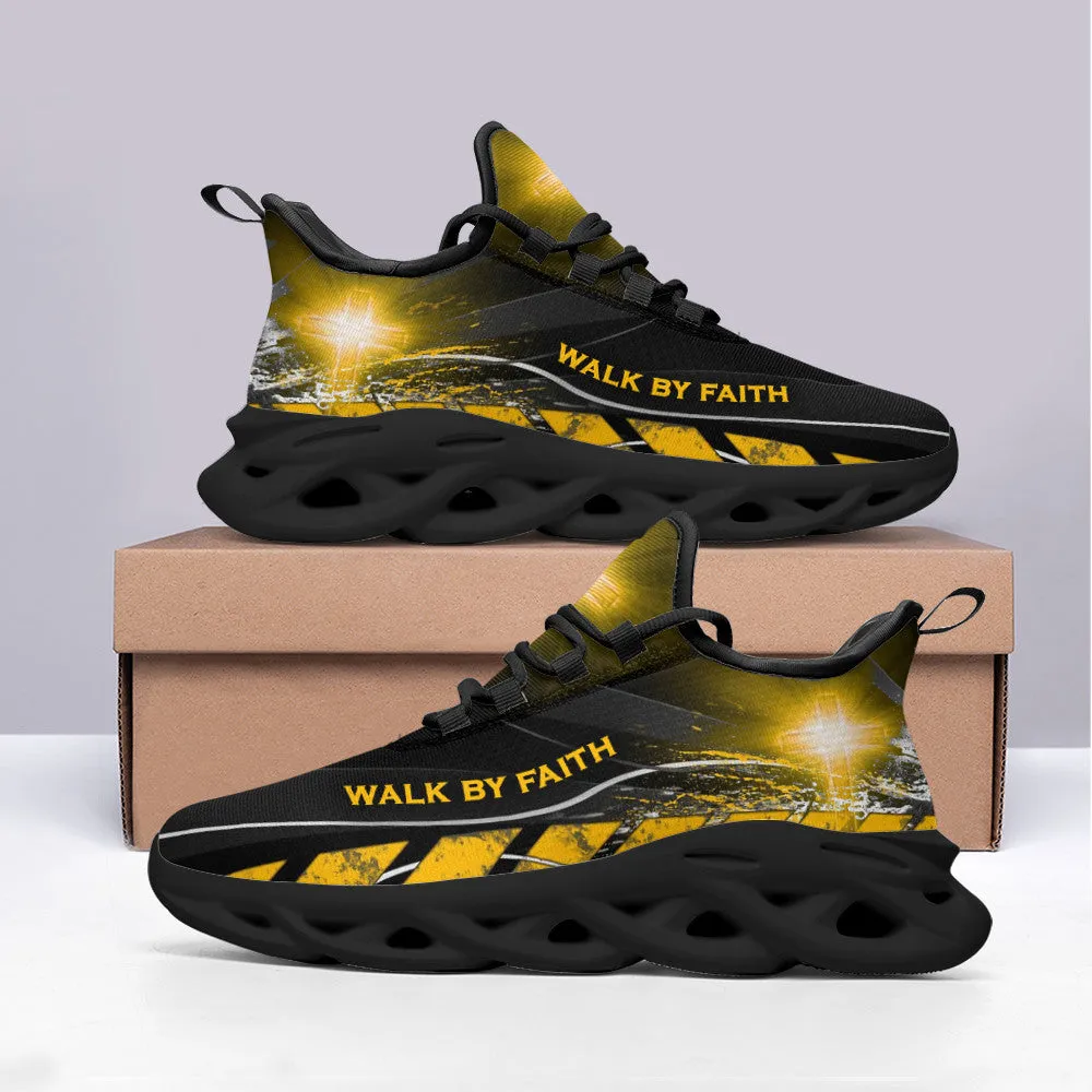 Jesus Walk By Faith Running Sneakers Yellow Max Soul Shoes - Christian Shoes For Men And Women