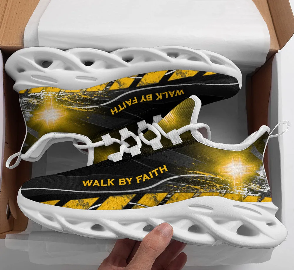 Jesus Walk By Faith Running Sneakers Yellow Max Soul Shoes - Christian Shoes For Men And Women