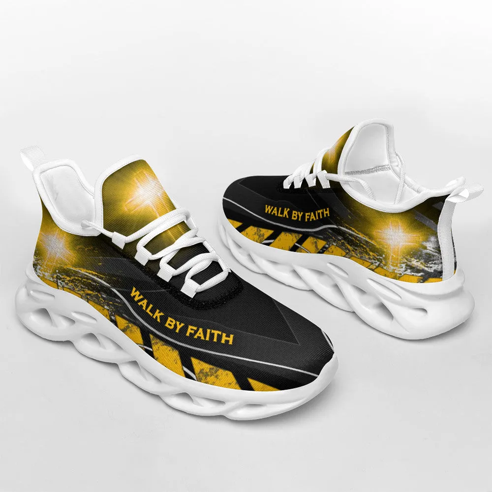 Jesus Walk By Faith Running Sneakers Yellow Max Soul Shoes - Christian Shoes For Men And Women