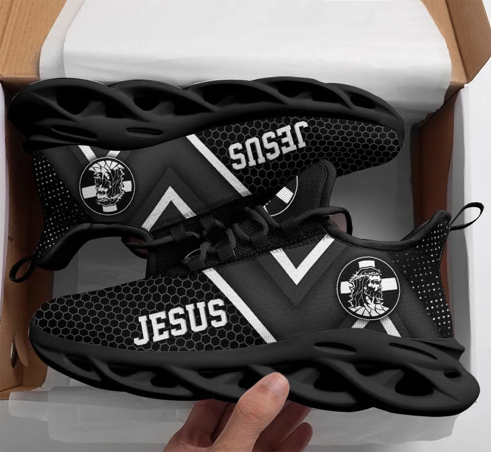 Jesus White And Black Running Sneakers Max Soul Shoes - Christian Shoes For Men And Women