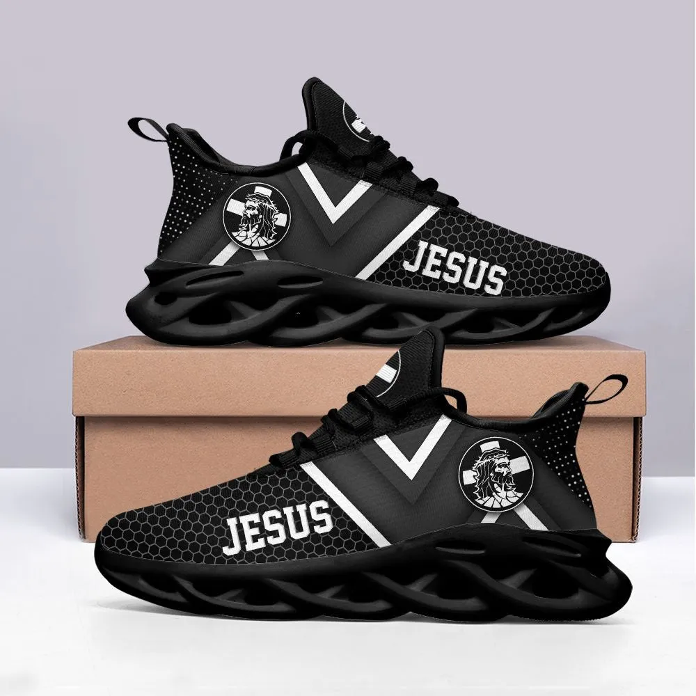 Jesus White And Black Running Sneakers Max Soul Shoes - Christian Shoes For Men And Women