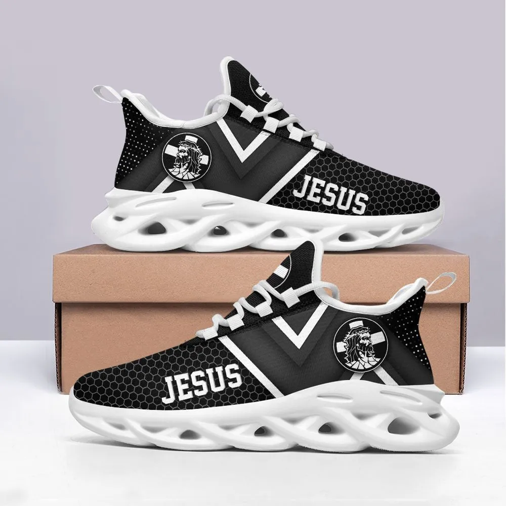 Jesus White And Black Running Sneakers Max Soul Shoes - Christian Shoes For Men And Women