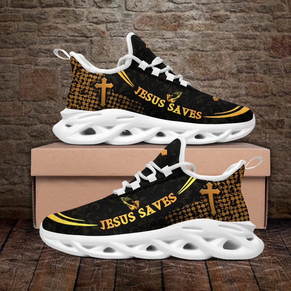 Jesus White Black Saves Running Sneakers Max Soul Shoes - Christian Shoes For Men And Women