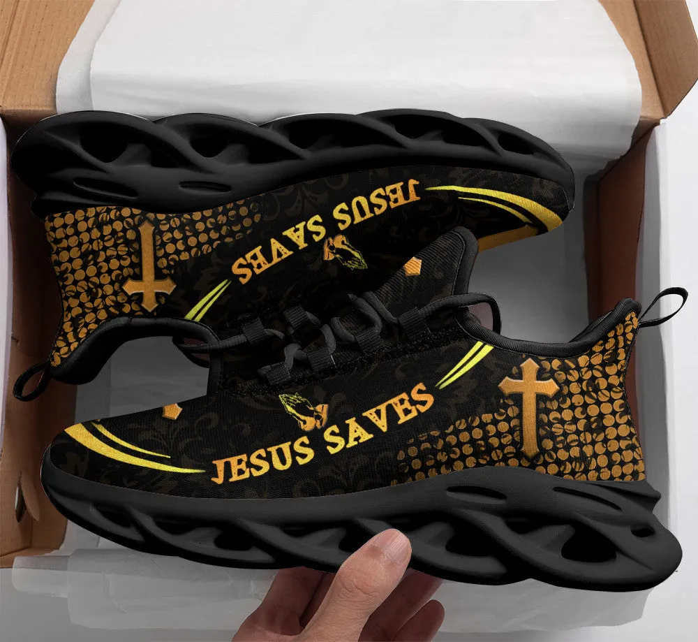 Jesus White Black Saves Running Sneakers Max Soul Shoes - Christian Shoes For Men And Women