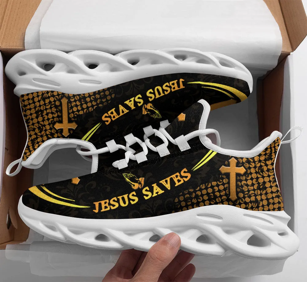 Jesus White Black Saves Running Sneakers Max Soul Shoes - Christian Shoes For Men And Women