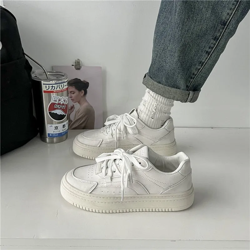 Joskaa Brand Leather Sneakers Women Platform White Woman Sports Sneakers Female Vulcanized Shoes Sneakers Casual Ladies Flats Lace Up