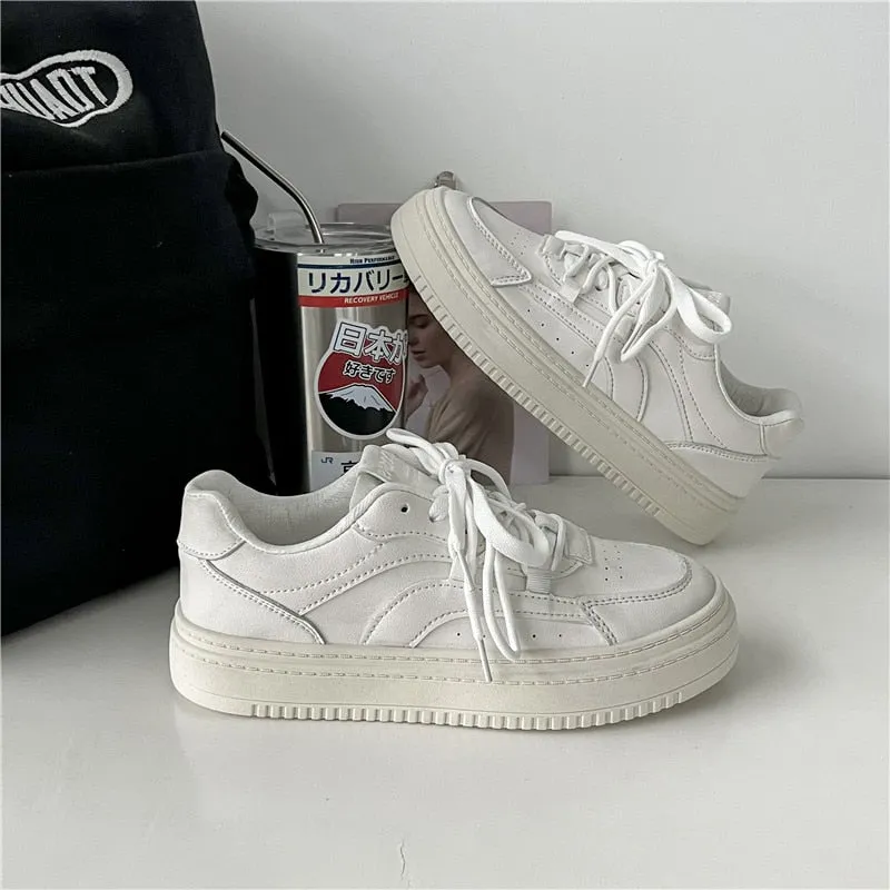 Joskaa Brand Leather Sneakers Women Platform White Woman Sports Sneakers Female Vulcanized Shoes Sneakers Casual Ladies Flats Lace Up