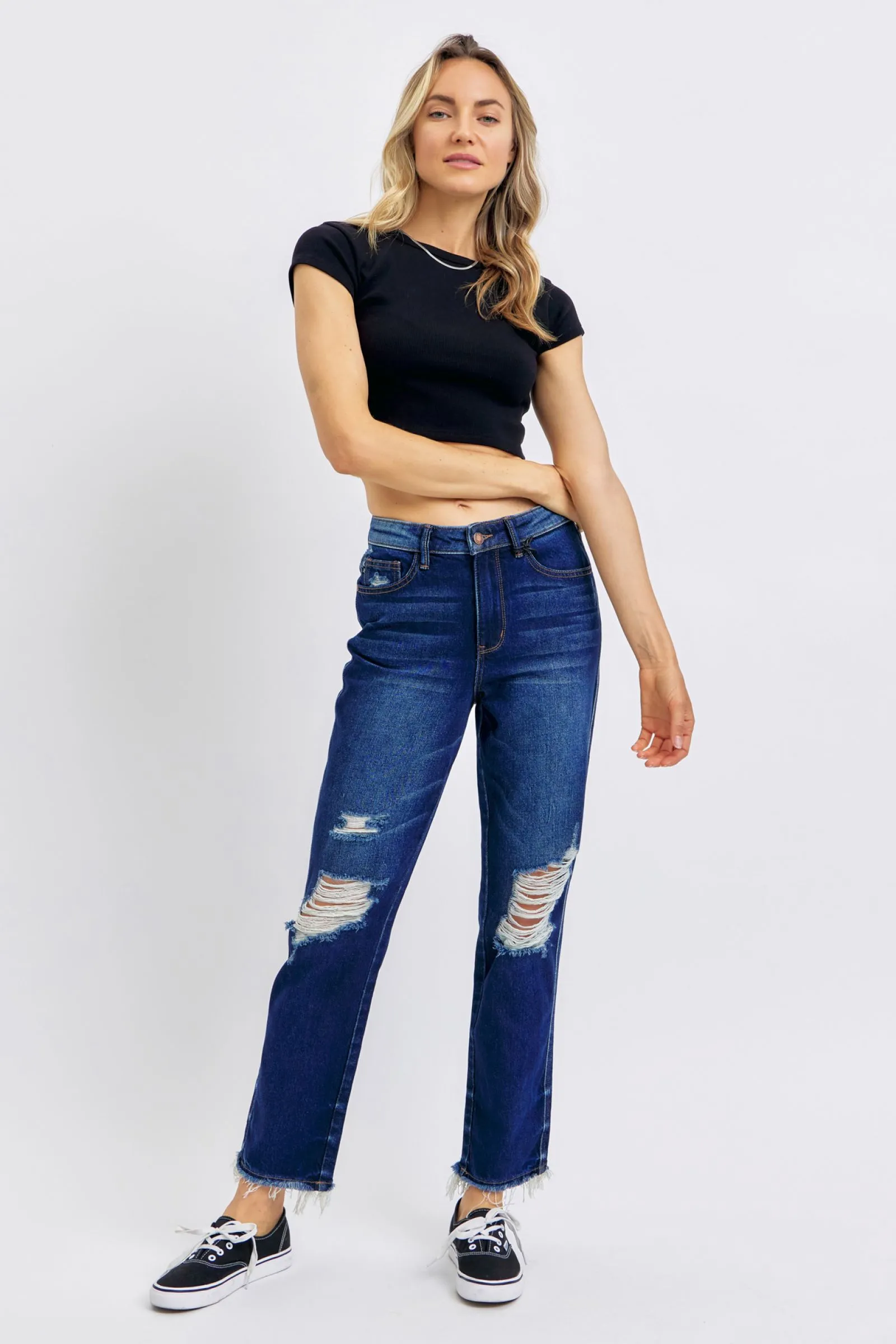 Judy Blue Full Size High Waist Rigid Magic Heavy Destroy Straight Jeans - 88819TD