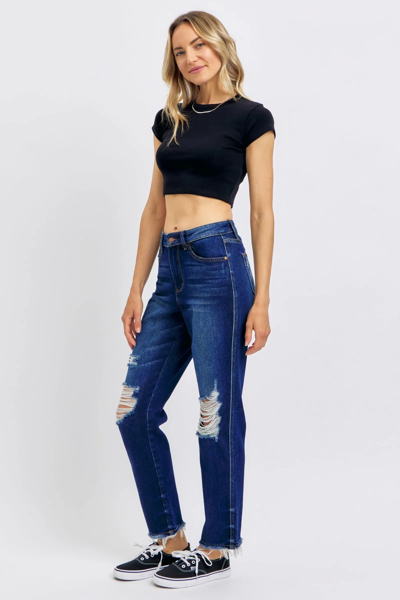 Judy Blue Full Size High Waist Rigid Magic Heavy Destroy Straight Jeans - 88819TD