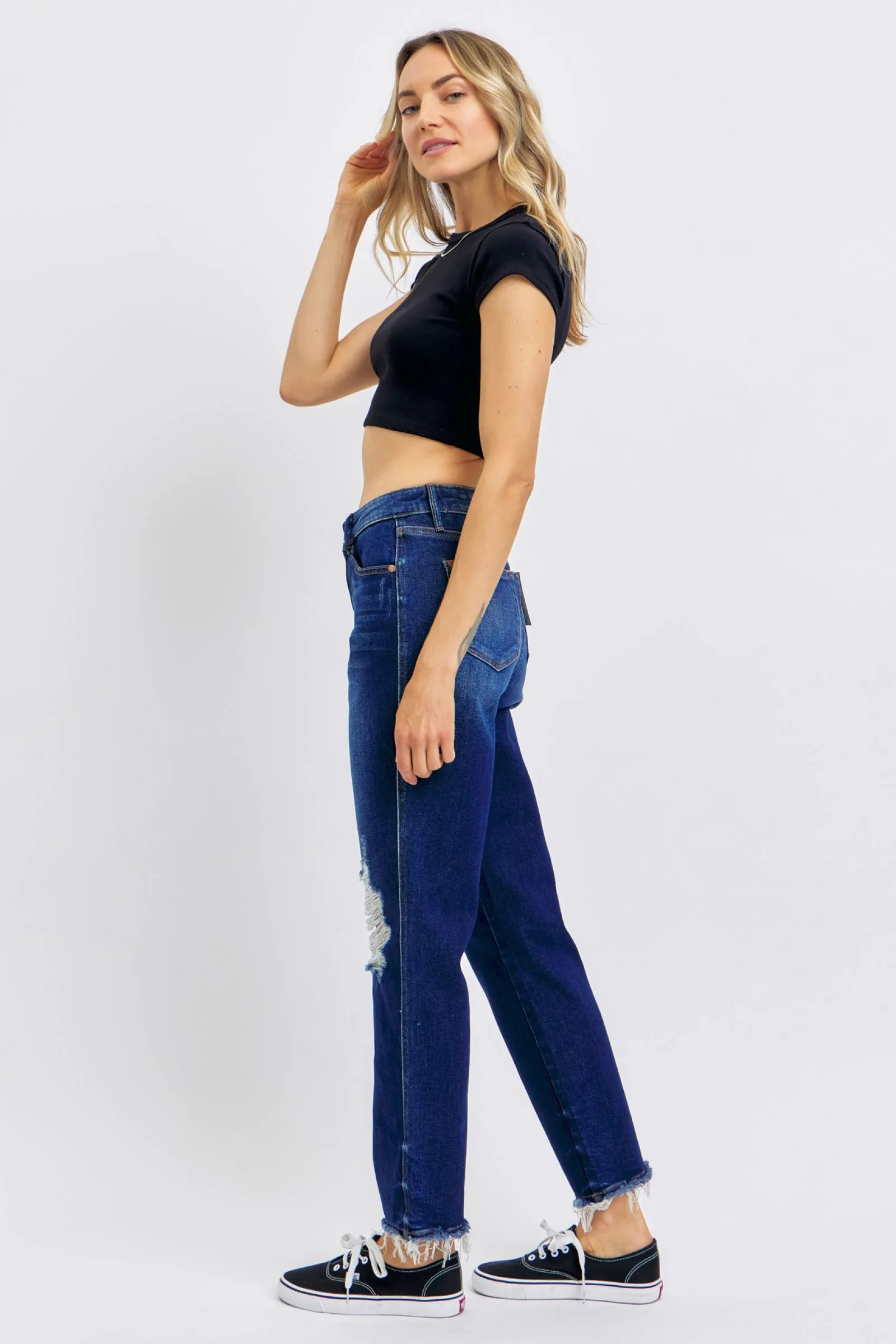 Judy Blue Full Size High Waist Rigid Magic Heavy Destroy Straight Jeans - 88819TD