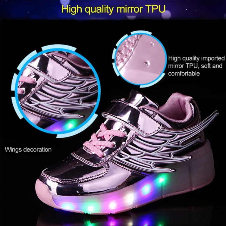 K02 LED Light Single Wheel Wing Roller Skating Shoes Sport Shoes, Size : 34 (Pink)