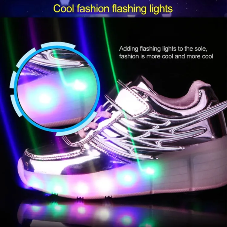 K02 LED Light Single Wheel Wing Roller Skating Shoes Sport Shoes, Size : 34 (Pink)