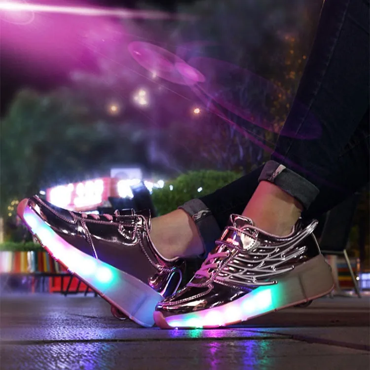 K02 LED Light Single Wheel Wing Roller Skating Shoes Sport Shoes, Size : 37 (Gold)