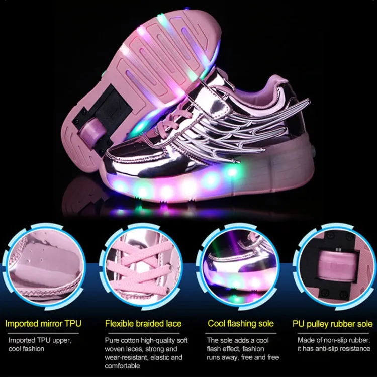 K02 LED Light Single Wheel Wing Roller Skating Shoes Sport Shoes, Size : 37 (Gold)