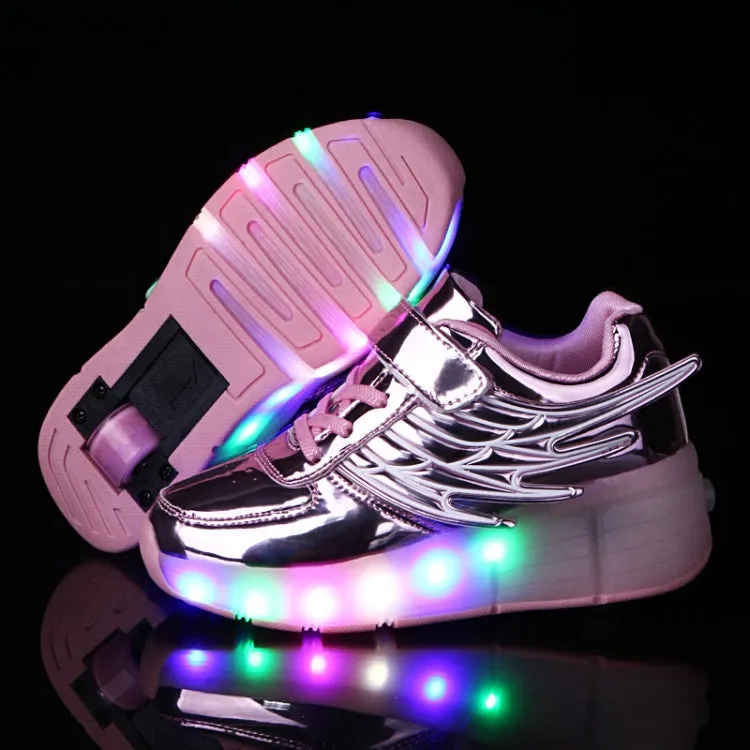 K02 LED Light Single Wheel Wing Roller Skating Shoes Sport Shoes, Size : 38 (Pink)