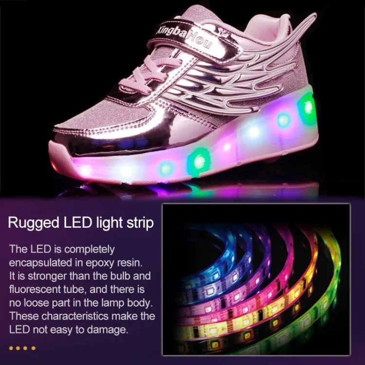 K03 LED Light Single Wheel Wing Mesh Surface Roller Skating Shoes Sport Shoes, Size : 34 (Pink)