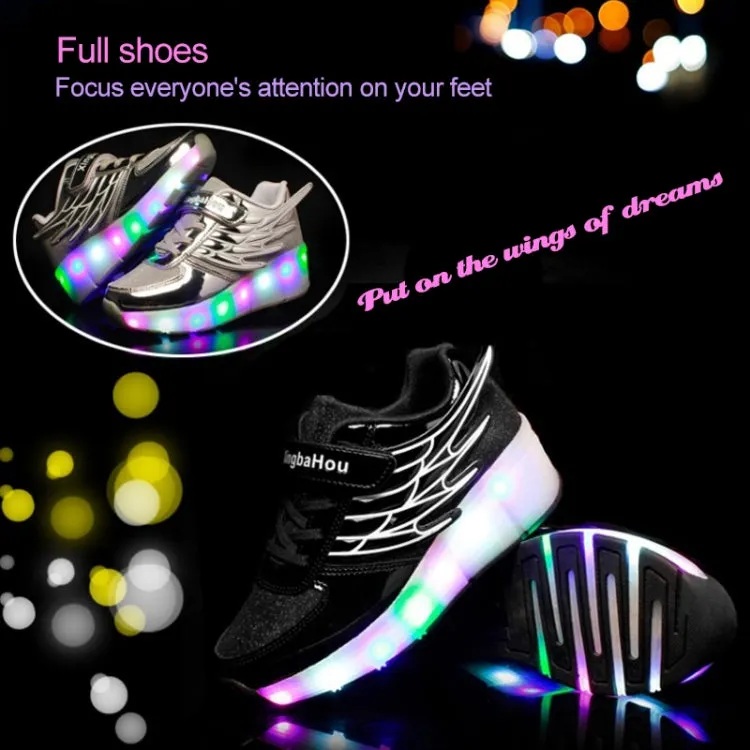 K03 LED Light Single Wheel Wing Mesh Surface Roller Skating Shoes Sport Shoes, Size : 34 (Pink)