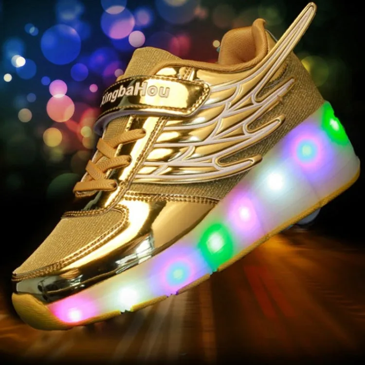 K03 LED Light Single Wheel Wing Mesh Surface Roller Skating Shoes Sport Shoes, Size : 34 (Pink)