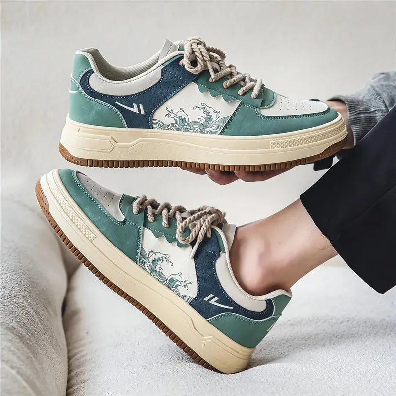 Kanagawa Big Wave Print Sneakers