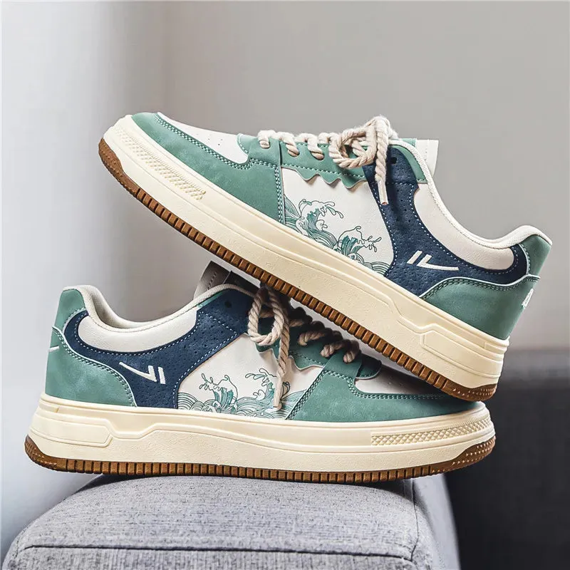 Kanagawa Big Wave Print Sneakers