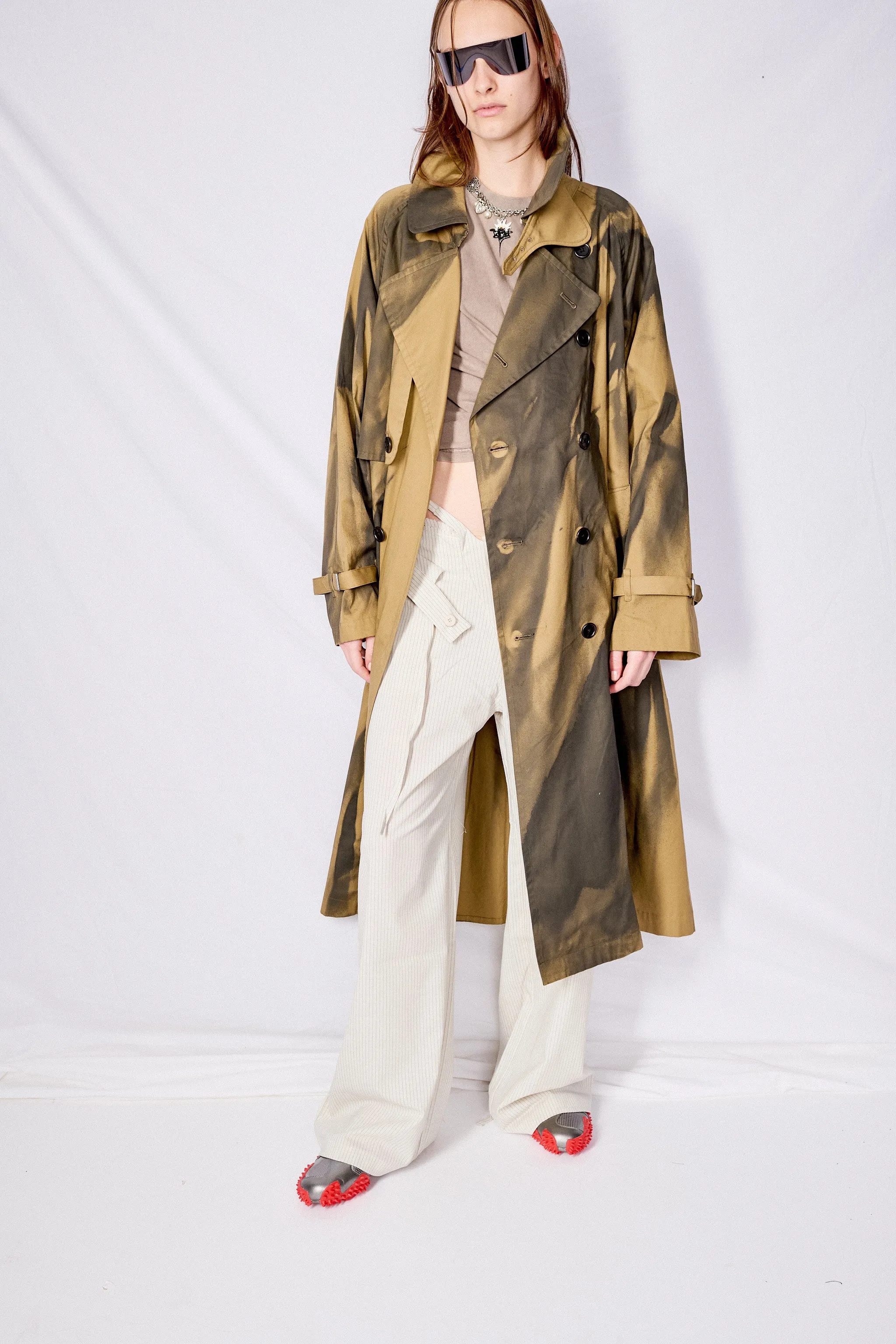 Khaki Spray Printed Trench Coat