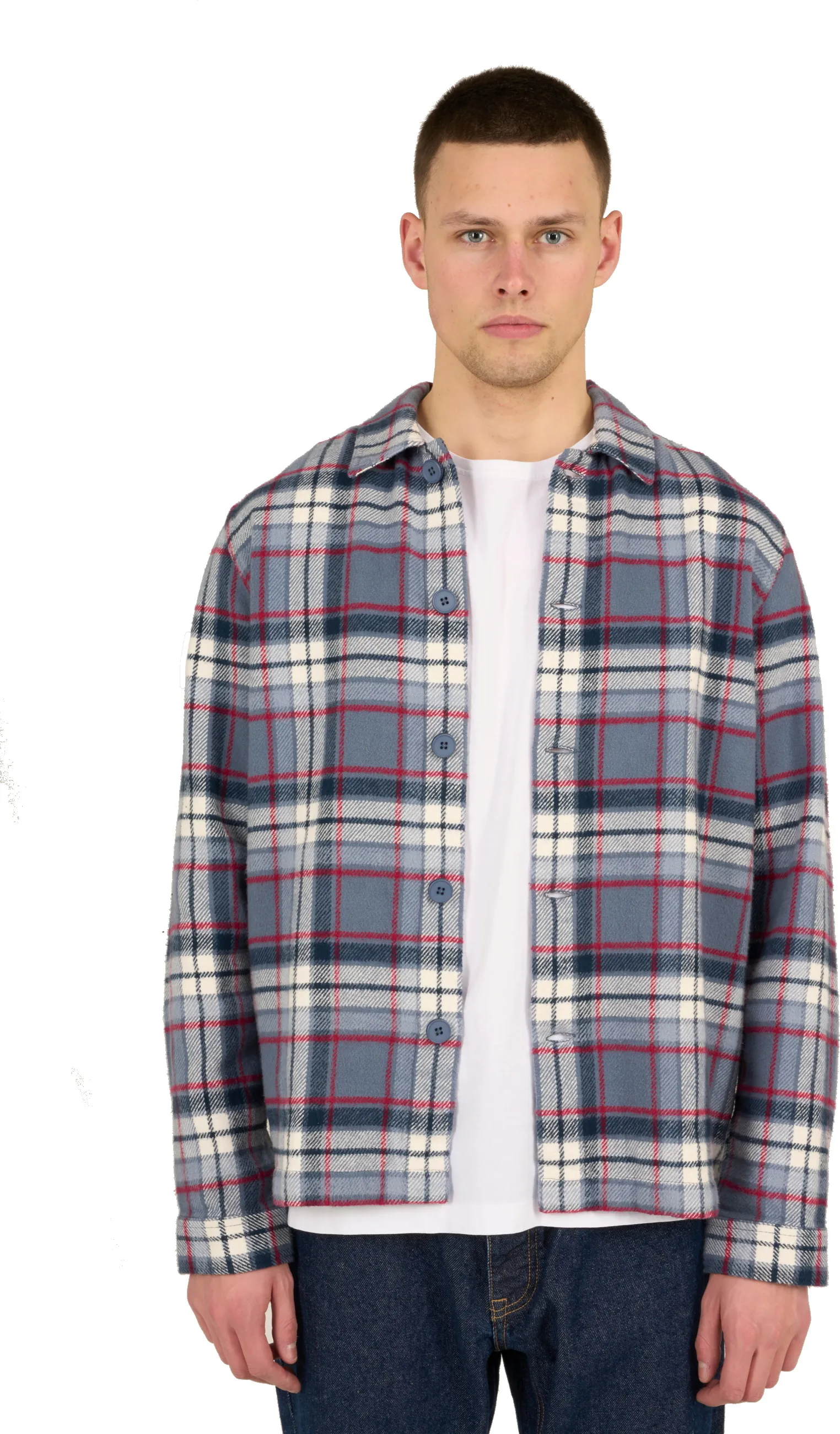 Knowledge Cotton Apparel Men&#x27;s Big Checked Heavy Flannel Overshirt Forrest Night | Buy Knowledge Cotton Apparel Men&#x27;s Big Checked Heavy Flannel Overshirt Forrest Night here | Outnorth